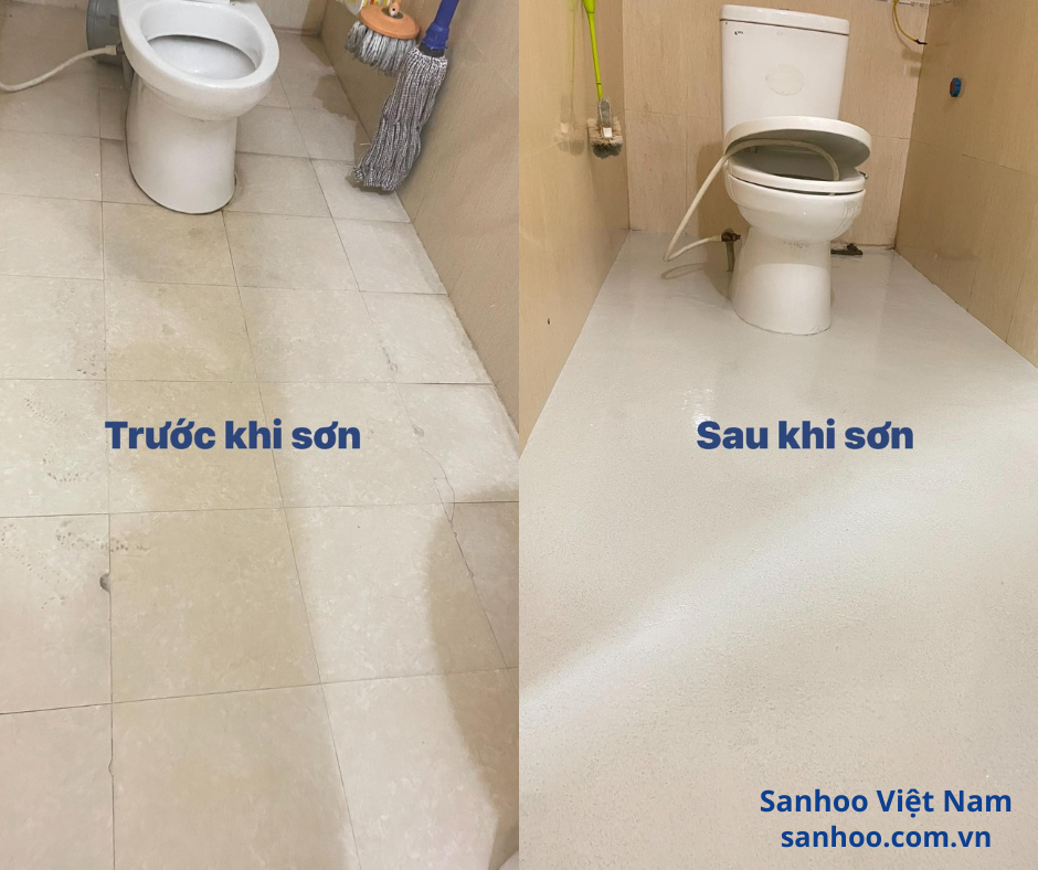 SƠN LẠI NỀN NHÀ VỆ SINH BỊ Ố VÀNG, THẤM NƯỚC TẠI TÂN AN – BẮC NINH