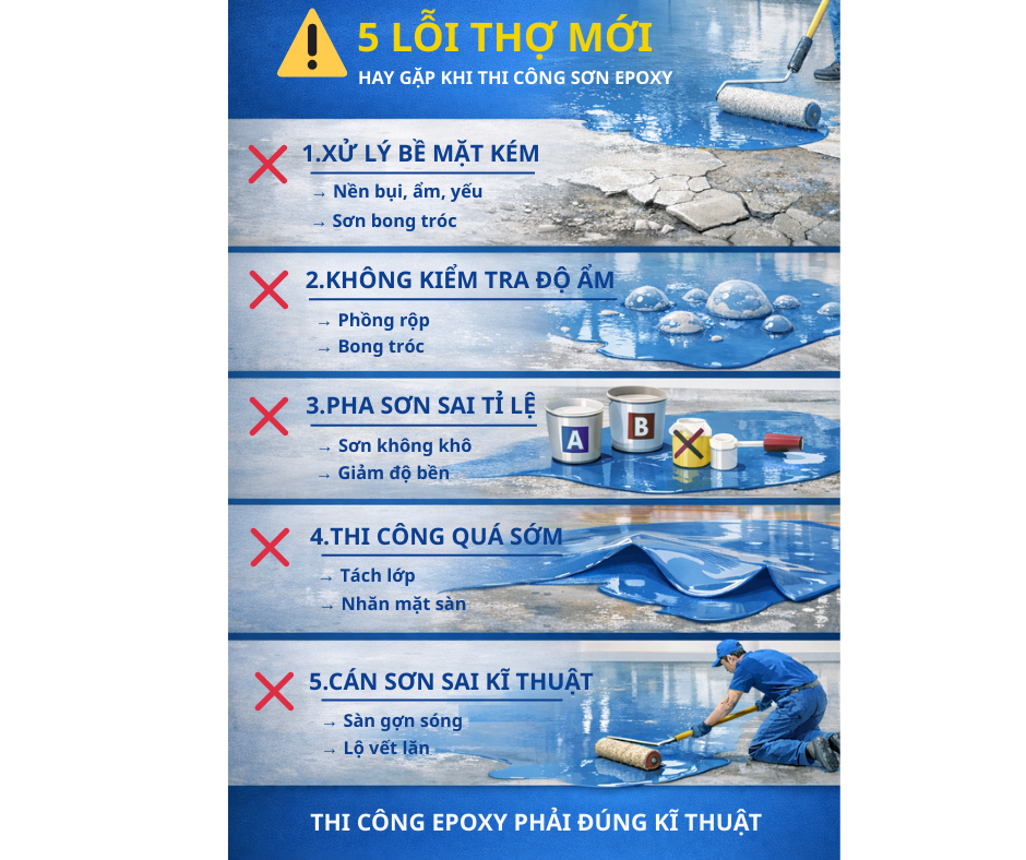 ⚠️ 5 LỖI THỢ MỚI HAY GẶP KHI THI CÔNG SƠN EPOXY