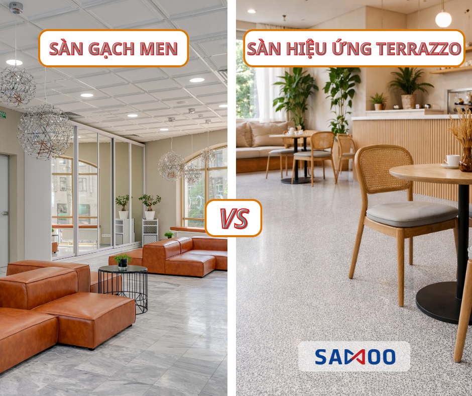 ⚖️ So sánh sơn hiệu ứng Terrazzo và gạch truyền thống