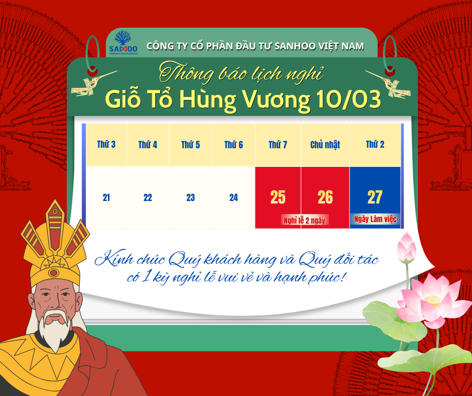 📢 THÔNG BÁO LỊCH NGHỈ LỄ GIỖ TỔ HÙNG VƯƠNG 2026 – SANHOO VIỆT NAM