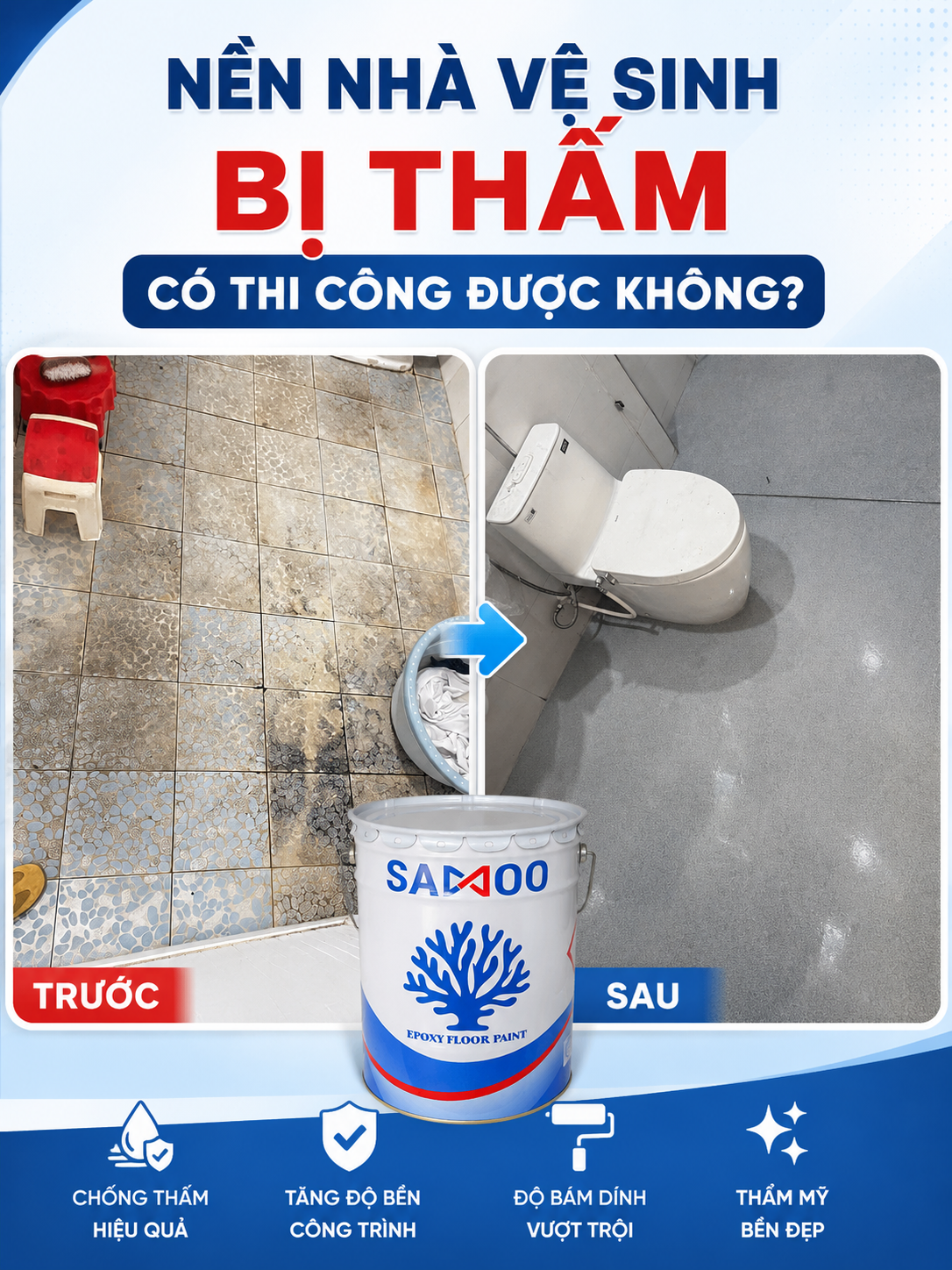NỀN NHÀ VỆ SINH BỊ THẤM CÓ THI CÔNG TERRAZZO ĐƯỢC KHÔNG?