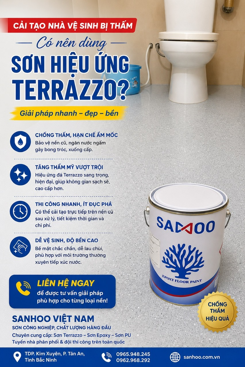 Cải tạo nền nhà vệ sinh bị thấm có nên dùng sơn hiệu ứng Terrazzo?