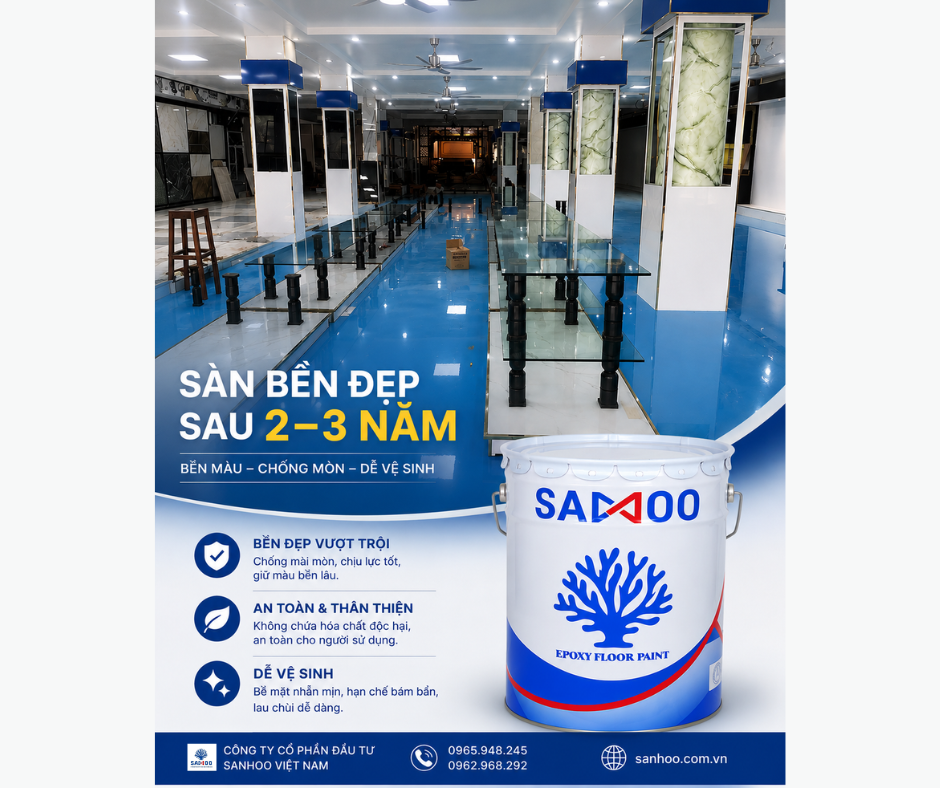 SƠN EPOXY SANHOO – GIẢI PHÁP SÀN CÔNG NGHIỆP BỀN ĐẸP, CHỐNG THẤM HIỆU QUẢ