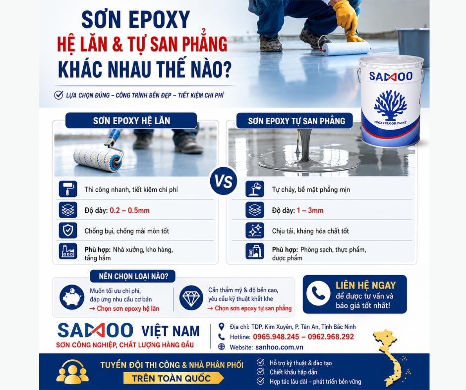 SƠN EPOXY HỆ LĂN VÀ SƠN EPOXY TỰ SAN PHẲNG KHÁC NHAU THẾ NÀO?