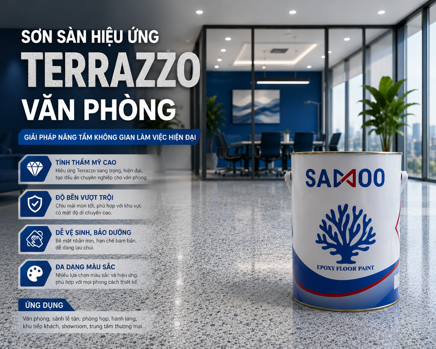 Sơn Sàn Hiệu Ứng Terrazzo Văn Phòng – Giải Pháp Nâng Tầm Không Gian Làm Việc Hiện Đại