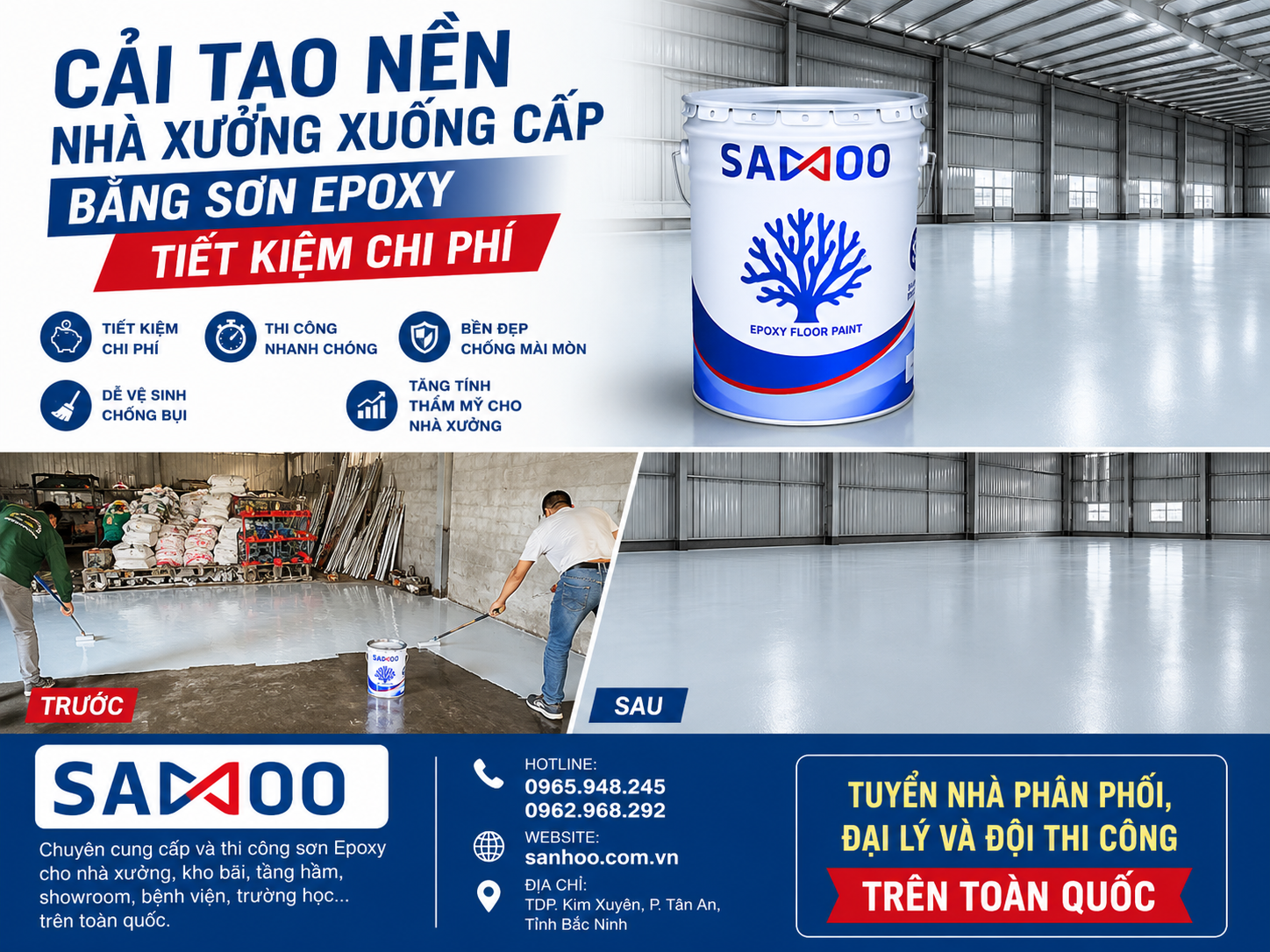 CẢI TẠO NỀN NHÀ XƯỞNG XUỐNG CẤP BẰNG SƠN EPOXY TIẾT KIỆM CHI PHÍ