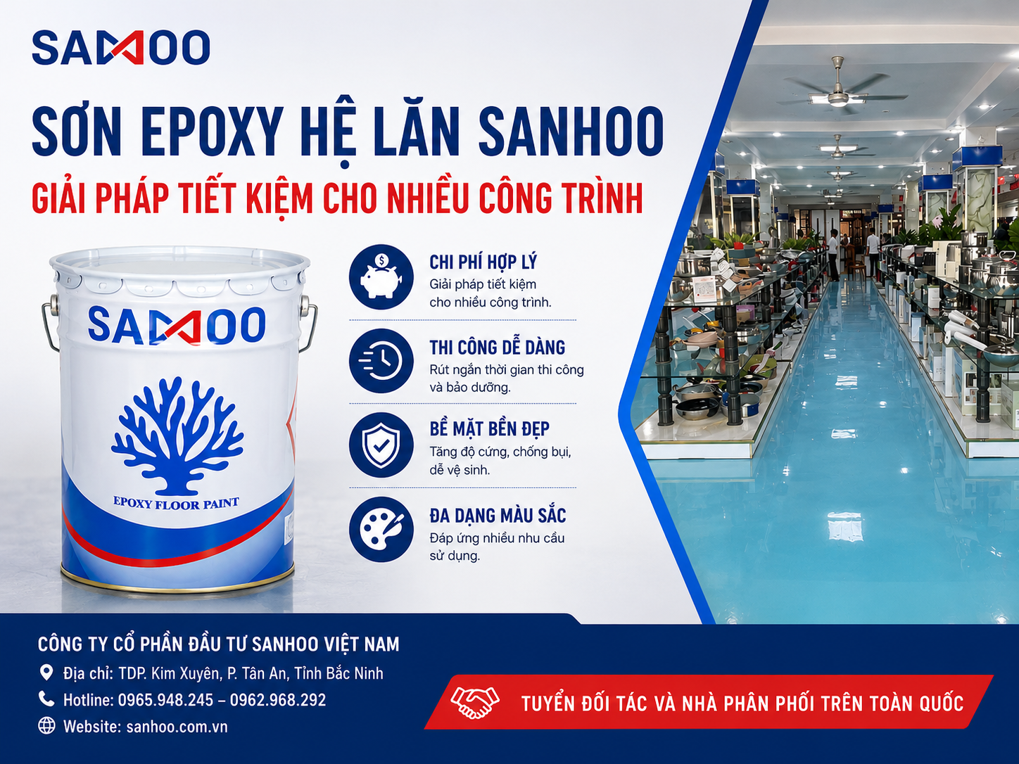SƠN EPOXY HỆ LĂN SANHOO – GIẢI PHÁP TIẾT KIỆM CHO NHIỀU CÔNG TRÌNH