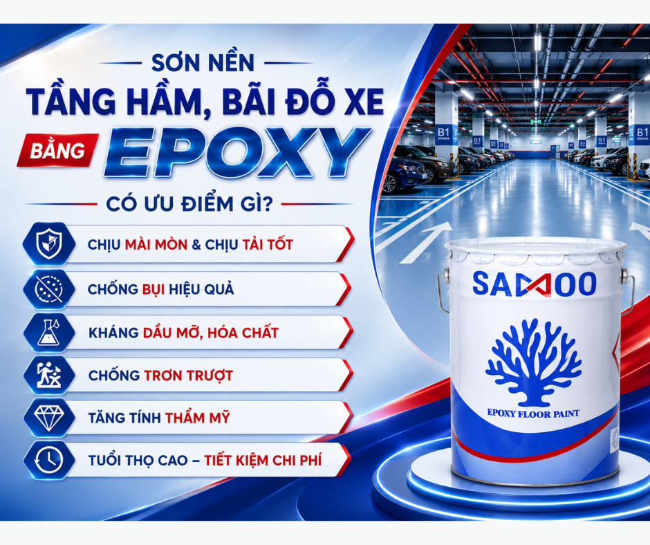 Sơn nền tầng hầm, bãi đỗ xe bằng Epoxy có ưu điểm gì? Giải pháp bền đẹp, an toàn cho mọi công trình