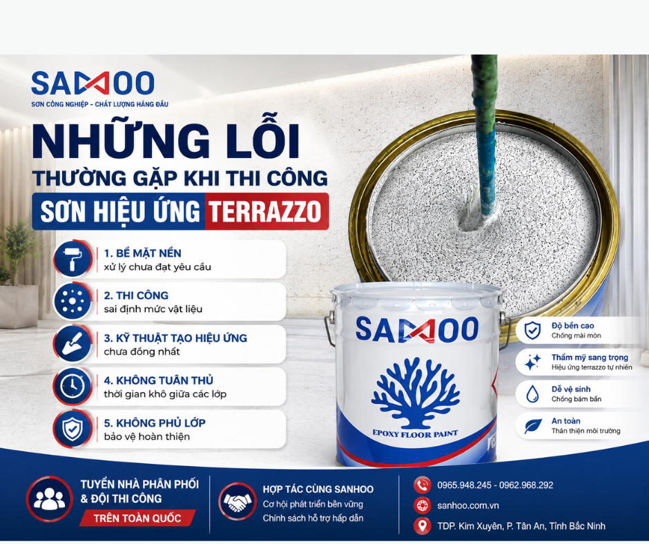 NHỮNG LỖI THƯỜNG GẶP KHI THI CÔNG SƠN HIỆU ỨNG TERRAZZO VÀ CÁCH KHẮC PHỤC