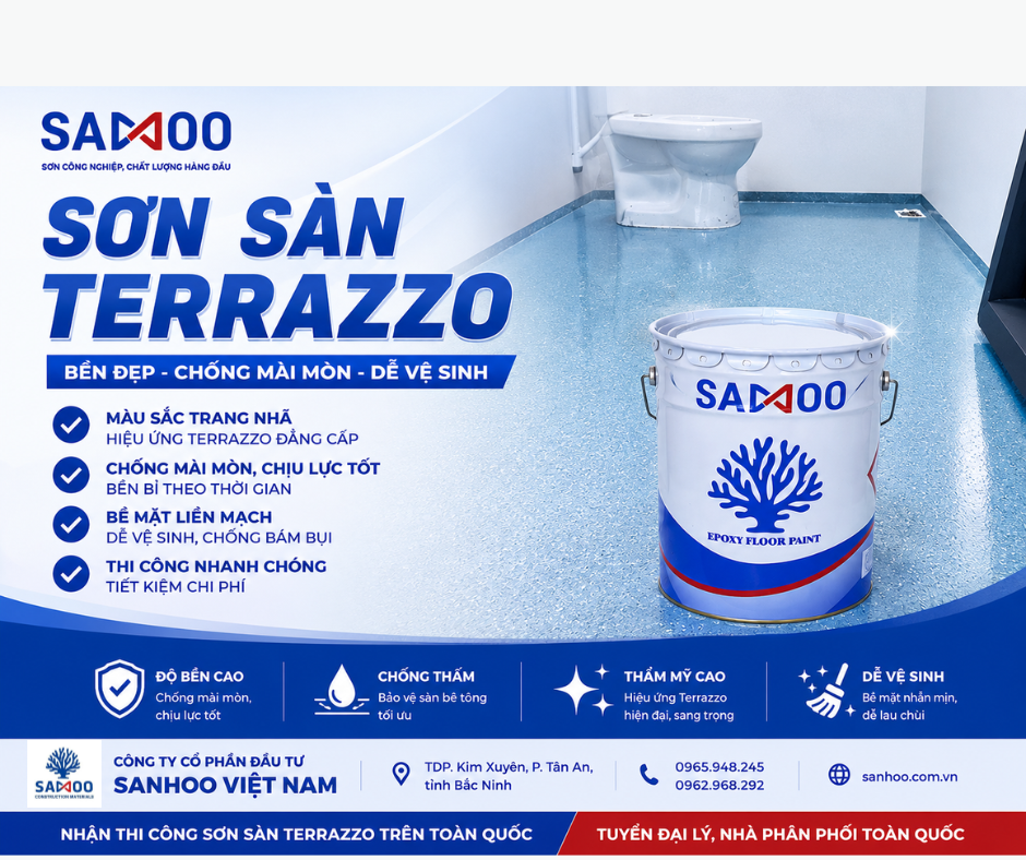 Sơn sàn Terrazzo – Giải pháp sàn bền đẹp, chống mài mòn, dễ vệ sinh cho mọi công trình